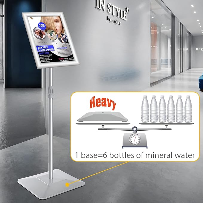 8.5"x11" Pedestal Poster Stand with Heavy Duty Solid Steel Base, Adjustable Floor Standing Sign Holder for Vertical and Horizontal Display, Silver 3Pack