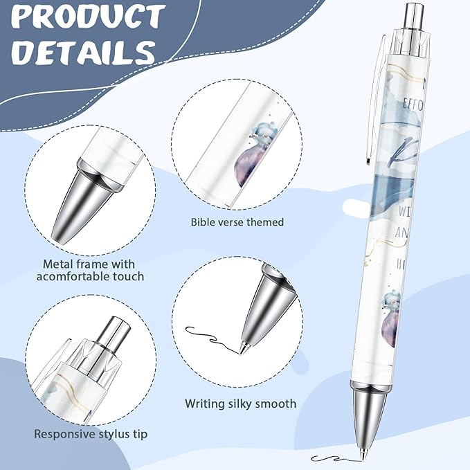 Bible Verse Ballpoint Pens Gifts 24 Pcs Christian Pens Set Inspirational Religious Retractable Black Ink Pen Scripture Church Gift for Women Men Teacher Coworker Home Office School Supplies