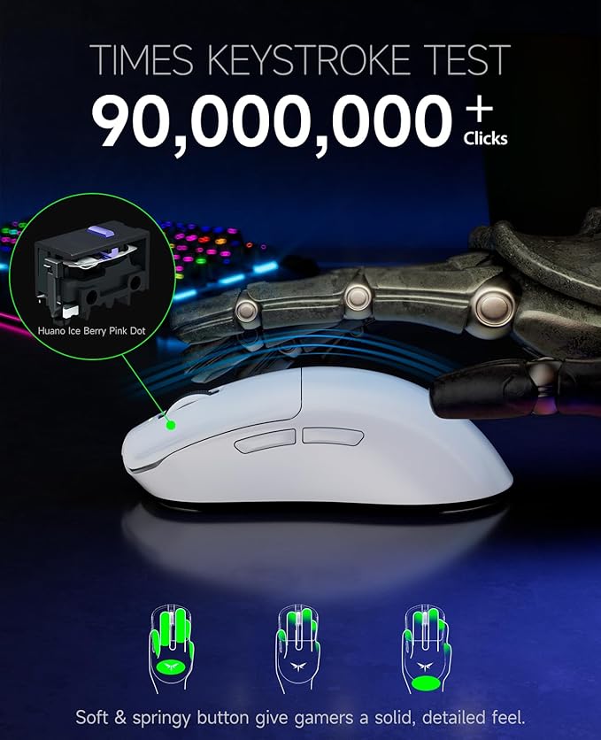 VGN F1 MOBA Wireless Gaming Mouse, 4K Polling Wired/Wireless Gamer Mice with 26K Optical Sensor, 55g Lightweight, 200h Battery Life, 6 Programmable Buttons, USB-C Charging, for PC/Mac/Laptop - White