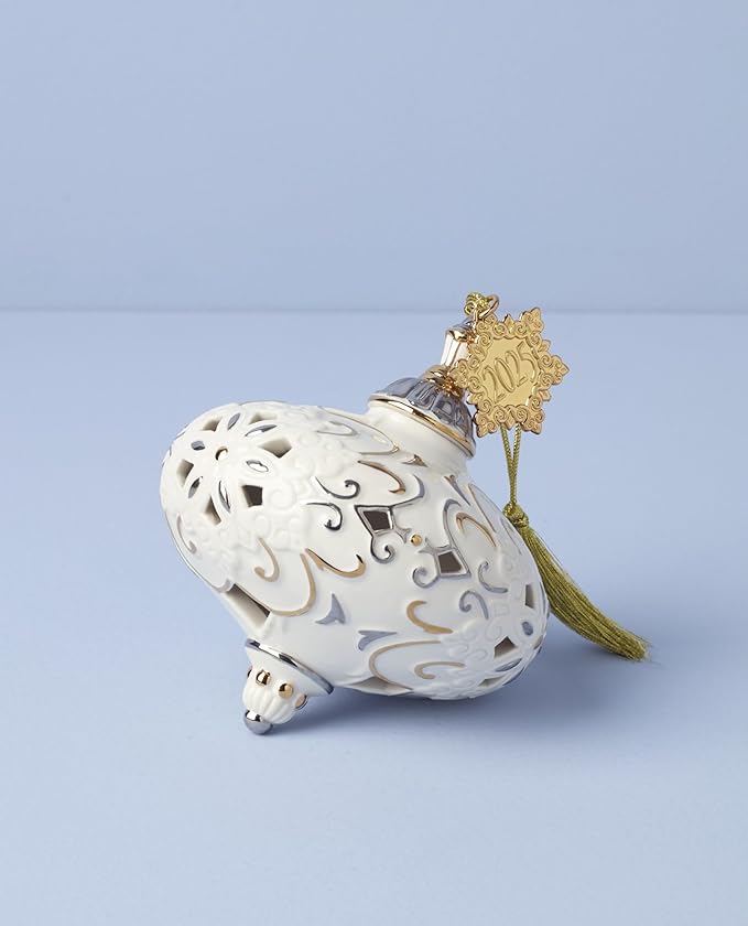 Lenox Ornaments, 2025 Annual Porcelain Ornament, Gold Accents, Made of Porcelain, Christmas Tree Decoration, Features Gold Cord for Hanging, Christmas Decorations, Winter Tree Decor (1 Piece Ornament)
