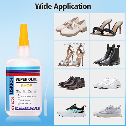 Super Glue for Shoe with Anti Clog Cap.6 X 1 Fl Oz,Ca Glue - Clear Shoe Glue Sole Repair,Waterproof Sneaker Glues for Rubber Soles,Boot,Leather, Heels,Tennis,Strong Boot Fix,Insole Adhesive