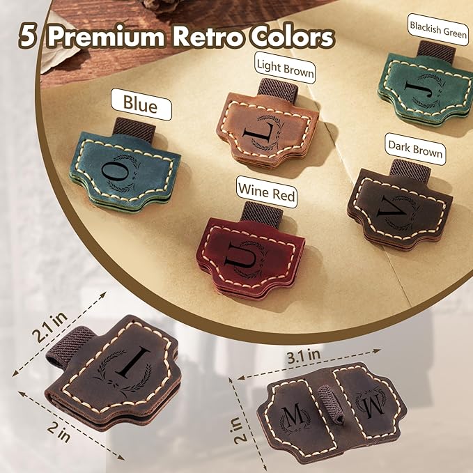 Custom Bygone Mark Bookmark with Pen Holder, 26 Letters Name Initial Personalized Magnetic Leather Bookmark, Gifts for Book Lovers, Readers, Travelers, Leather Book Marks (Blue, R)