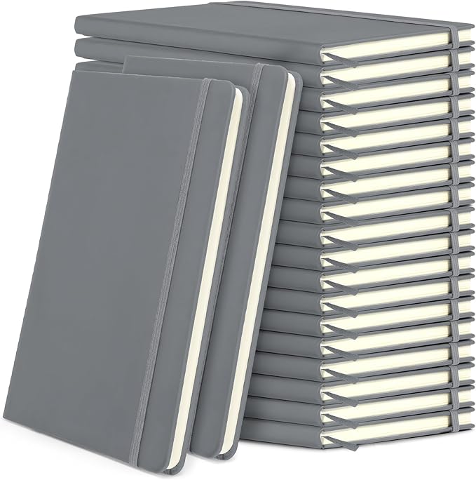 Honoson 20 Pack Lined Journal Notebooks A5 Hardcover Executive Notebook 5.5" x 8.3" PU Leather Wide Ruled Journals Bulk with Elastic Band for Home Business Office School Supplies(Gray)