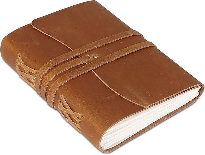 Handmade Leather Journal/Writing Notebook Diary/Bound Daily Notepad For Men & Women Unlined Paper Medium, writing pad gift for artist, sketch (Tan, 7 x 5)