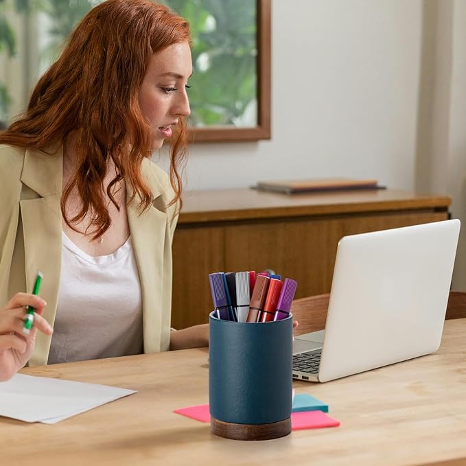 Pen Holder for Desk, Ceramic Pencil Organizer & Makeup Brush Holder, Office Decor and Desk Accessories，Perfect Office Organization,Teacher Supplies(Royal Blue, Set / 2)