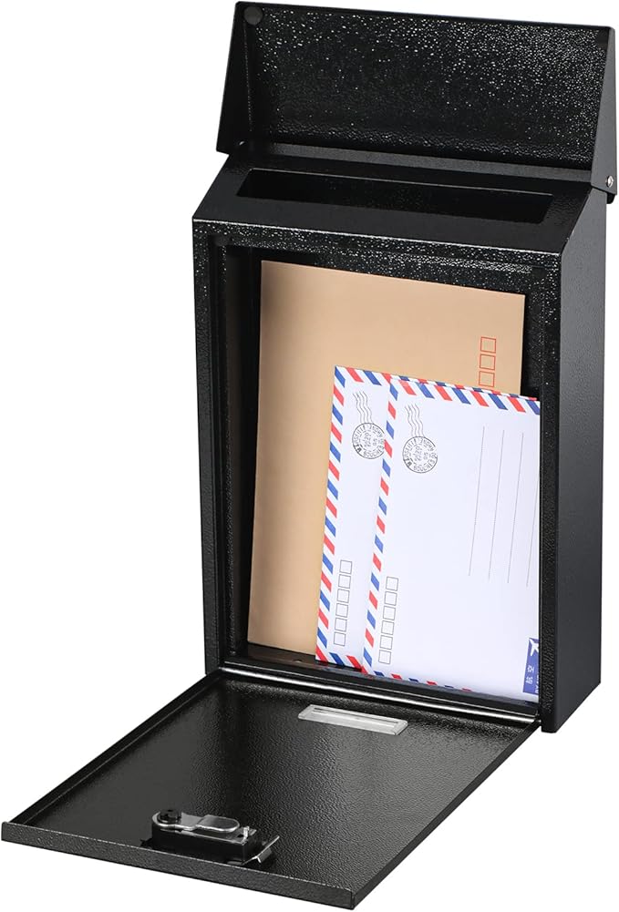 xydled Mail Boxes with Combination Lock,Locking Mailbox Wall Mounted,Large Capacity,Steel Cover Metal Postbox for House, 12.4×8.5×3 Inch, Black
