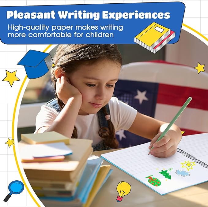 Henoyso 10 Pcs 100/50 Sheets Primary Composition Notebook K-2 Bulk Spiral Primary Journal Drawing Handwriting Practice for Kids Kindergarten 1st 2nd Back to School Supplies (Bright Color,50 Sheets)