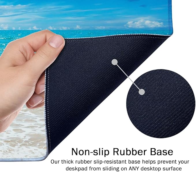 SSOIU Gaming Mouse Pad, Extended Mouse Pad, 35.5x15.7inch XXL Large Big Computer Keyboard Mouse Mat Desk Pad with Non-Slip Base and Stitched Edge for Home Office Gaming Work, Beaches Sunny Day