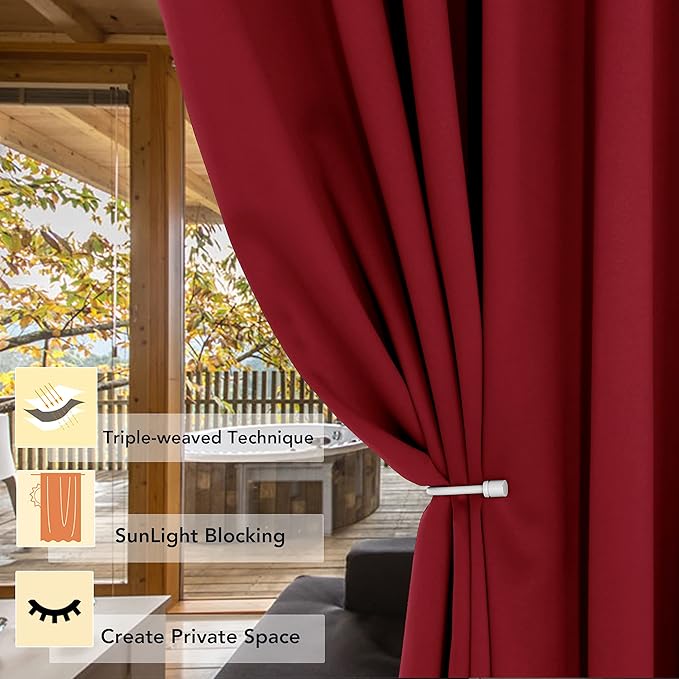 BONZER Wide Room Divider Blackout Curtain Total Privacy Wall Room Darkening Grommet Curtains for Shared Room, 96L x 70W Inch (8L x 5.8W ft), 1 Panel, Red