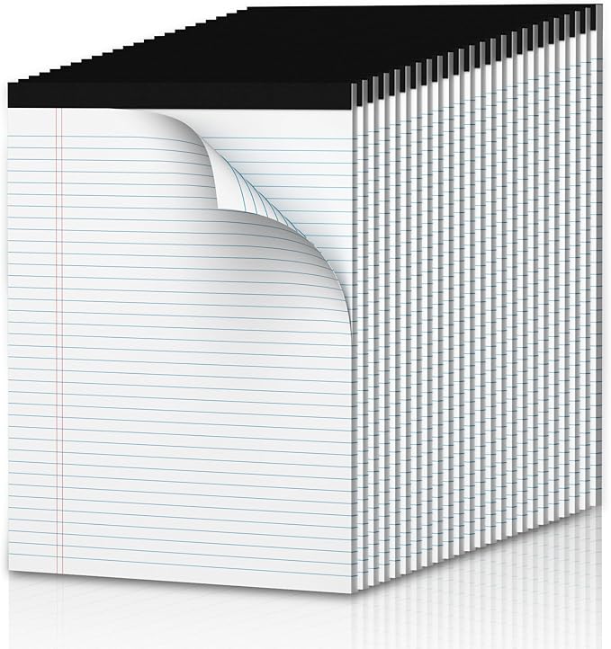 White Legal Pads 8.5 x 11 Narrow Ruled, 24 Pack Notepads College Ruled Pads of Paper With Sturdy Back 37 Lines 70 GSM Paper, Writing Note Pads 30 Sheets Per Writing Pad for Taking Notes, Reminders