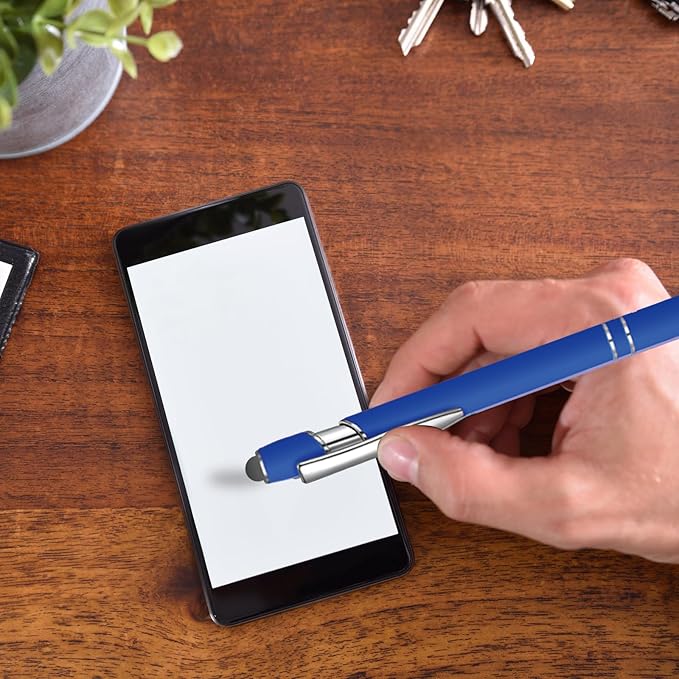 24 Pcs Blue Ink Ballpoint Pen with Stylus Tip 2 in 1 Ballpoint Pen 1.0 mm Blue Ink Metal Stylus Pen for Touch Screens Coworkers, Family, Colleagues, Office