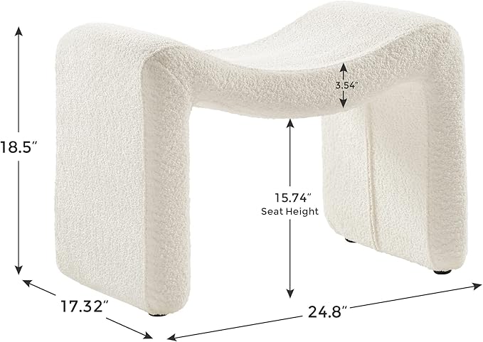 Modern Boucle Ottoman, Vanity Stool Chair, Foot Stool with Wooden Legs Sofa Bench Footstool Extra Seat for Vanity, Makeup Room, Living Room, Entryway, Set 2, White