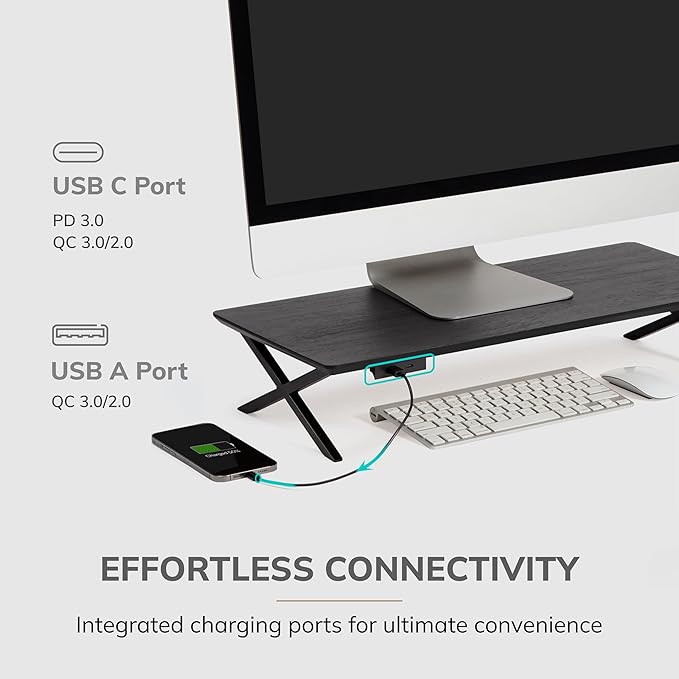 Anji Mountain Monitor Stand - Desktop Organizer & Laptop Riser, Ergonomic Monitor Riser, Space-Saving Monitor Stand for Desk, Durable Construction, Easy Assembly, Ideal for Home & Office,Black
