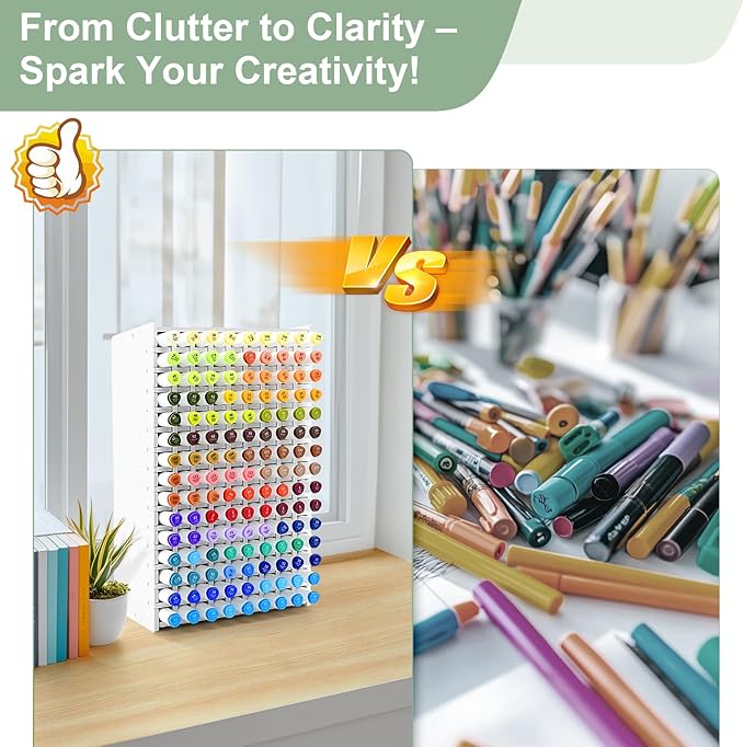 Marker Organizer, 135-Slot Marker Holder with Adjustable Dividers, Marker Storage Organizer for Desk, Home, Office, Craft Room, and Classroom
