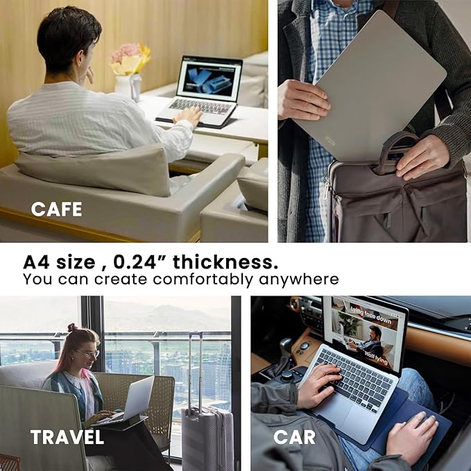 PUNCUBE Portable Lap Desk - Lap Desk with Retractable Mouse Pad, Adjustable Stand, Writing Board, Expandable Surface, and Heat Protection for Laptops and Tablets (Silver Grey)