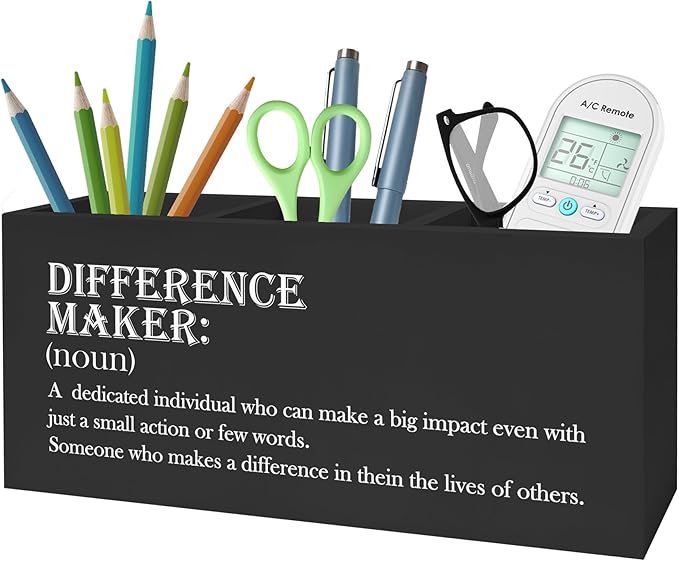Difference Maker Gift Pencil Pen Holder for Desk, Appreciation Thank You Gifts for Coworkers Employees Boss Teacher Mentor Wooden Pencil Holder Organizer for Home Office Desk Accessories