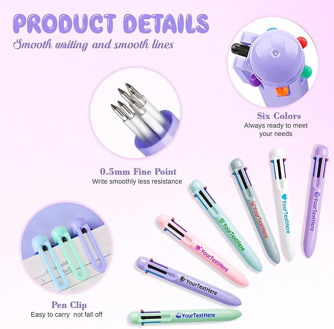Personalized Multicolor Ballpoint Pen Bulk Custom 6-In-1 Pens with Name Logo Customized Color Pen Boys Girls Teacher Business Gift Lpurple_700PC