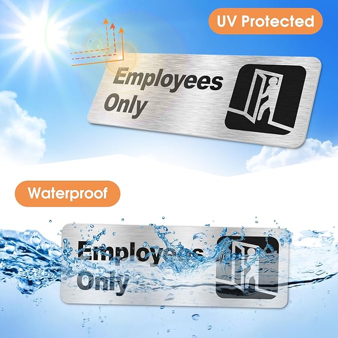 Faittoo Employees Only Sign, (8 Pack) 9 X 3 Inch Informative Aluminum Sign with Symbols, Fade Resistant, Use for Door of Office/Business, Easy to Install
