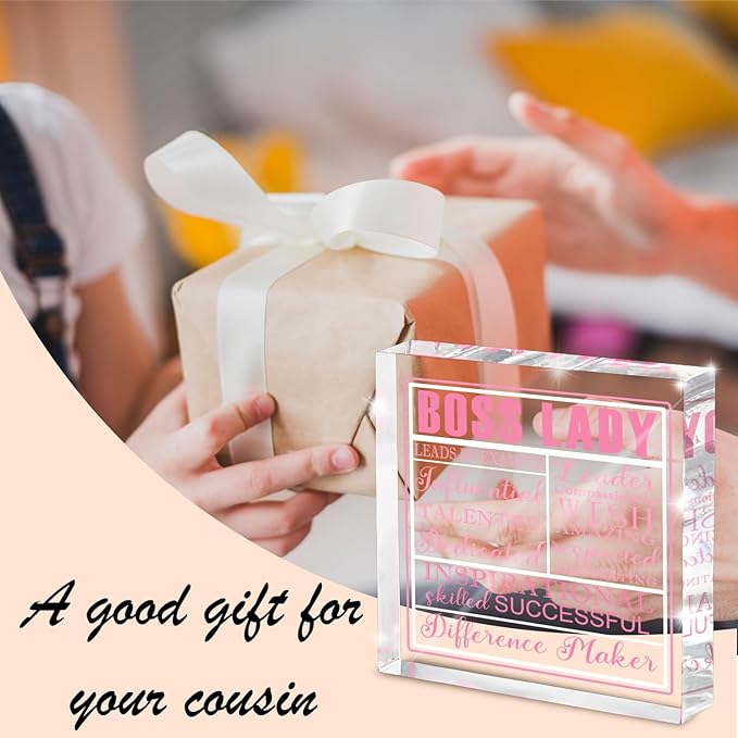 Boss Lady Gift For Women, Pink Acrylic Decorative Plaque Sign, Inspirational Quotes Office Gift For Leaders, Pink Acrylic Boss Lady Office Decoration, Birthday Thank You Souvenir 4x4 inches