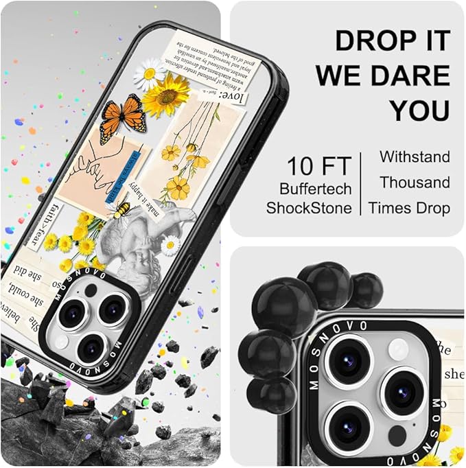 MOSNOVO Case for iPhone 16 Pro Max, [10ft 4X Military-Grade Drop Protection] Durable & Shockproof Phone Case Cover Design for iPhone 16 Pro Max - Vintage Collage Art - Clear Black