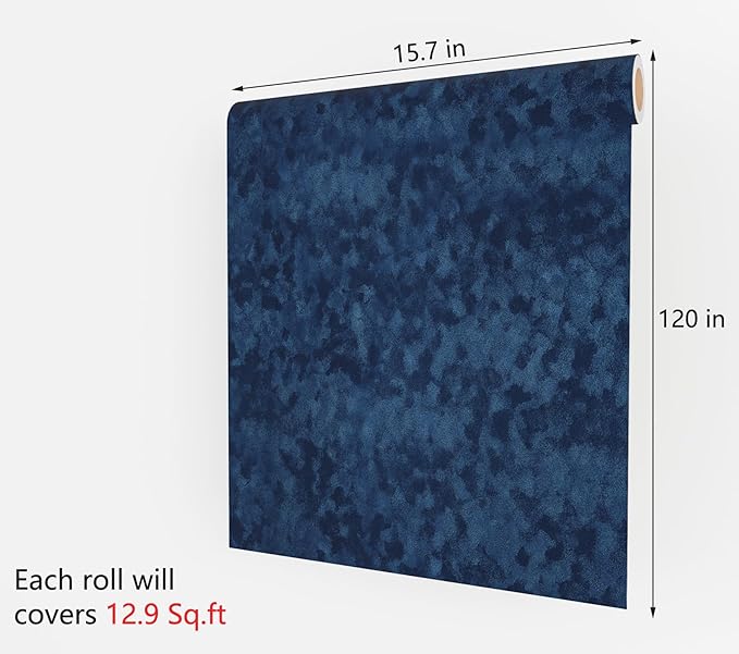 Decotalk Felt Drawer Liner Blue Velvet Shelf Liner - Felt Adhesive Sheet Dark Blue Velvet Wallpaper Peel and Stick 15.7"x120" Self Adhesive Drawer Lining Velvets Contact Paper for Cabinets and Drawers