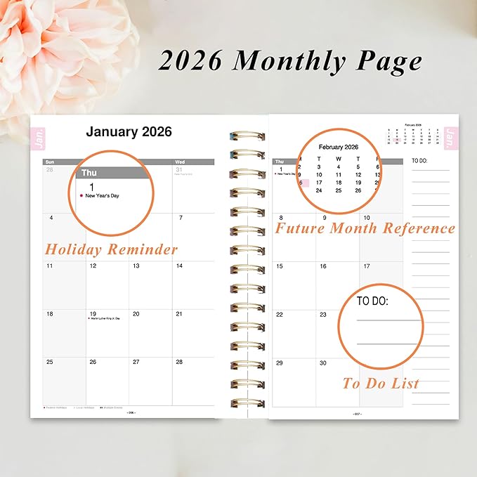 Planner 2026 January to December, 5.5" x 8.5" Daily Weekly and Monthly Calendar Planner for Productivity, Goal Setting & Time Management, Organizer for Work, School & Life - Yellow Hard Cover
