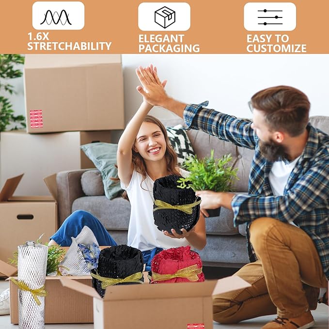 Honeycomb Packing Paper, 12" x 200' Packing Paper Substitute Alternative for Bubble Cushioning Wrap for Moving Shipping Packaging, Recyclable Moving Supplies Bubble Packing Wrap Roll-Black