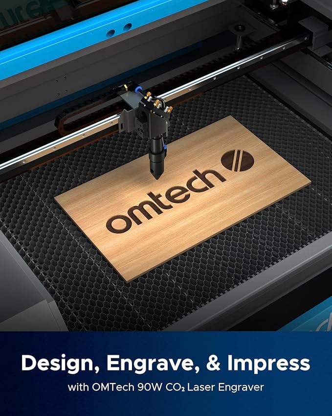 OMTech 90W CO2 Laser Engraver | 20"x28" Work Area | Air Assist & 4-Way Pass-Through | Water Pump | Cuts & Etches Wood, Glass, Acrylic | High-Power, Safe, Efficient Commercial Laser Cutter
