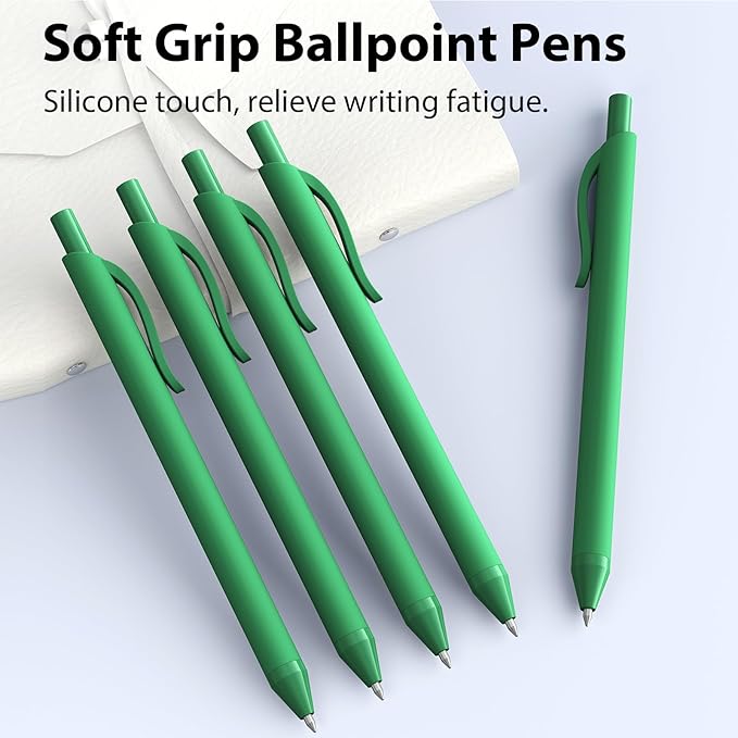 52 Pcs Pens Bulk - 1.0MM Ballpoint Pens Green Ink | Medium Point Smooth Writing, No Bleed Retractable Ball Point Pen for Office School (Dark Green - 52Pcs)