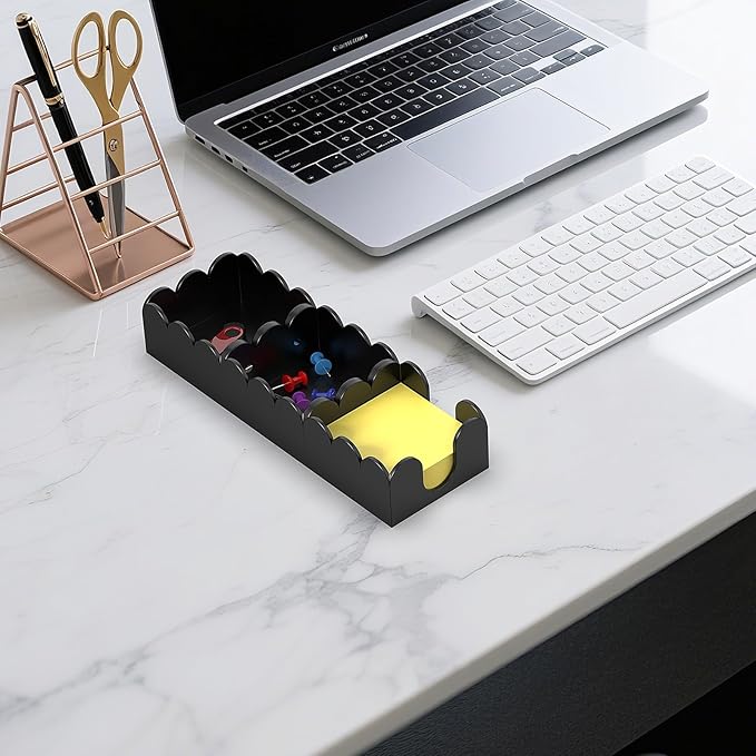YAGELI Magnetic 3-in-1 Acrylic Sticky Note Holder Dispenser | Modern Desktop Organizer for 3x3 Post It Notes & Memo Pads with Non-Slip Base | for Productive Workspace at Office, Home or School | Black