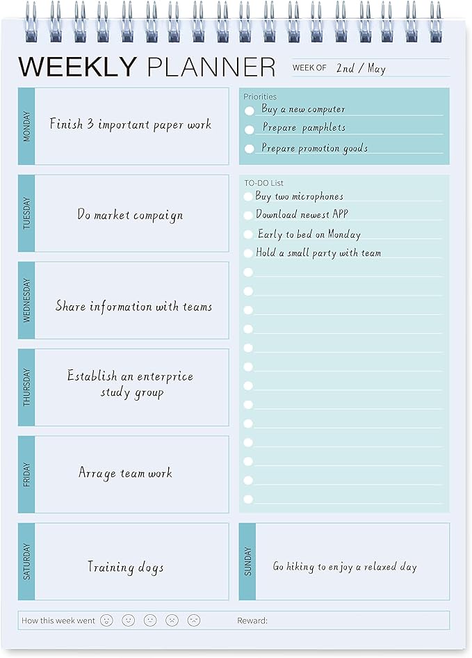 3PC Weekly Planner Notepad,Spiral To Do List Undated Planning Pad, Weekly Organizer for Students, Weekly Agenda for Work & Daily Life, 52 Sheets, 6.5 x 9.8 in (Green)