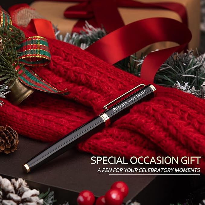 BEILUNER Black Personalized Pen,Stunning Luxury Lacquer With 24K Gold,Schneider Ink Refills,Multiple Fonts To Custom Rollerball,Gift Pen For Men & Women,Executive,Graduation,Christmas,Nice Pens