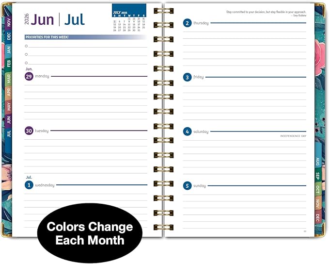 HARDCOVER 2026 Planner, 5.5"x8": 14 Months (November 2025 - December 2026), Daily Weekly Monthly Planner, Yearly Agenda, Bookmark, Pocket Folder and Sticky Note Set (Teal Floral)