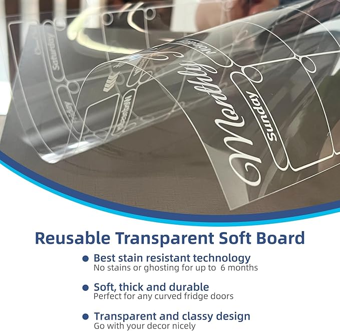 Clear Non-Magnetic Monthly Calendar for Fridge - Dry Erase Transparent Monthly Calendar - Sticks to Wall, Glass, Door, Any Smooth Surfaces