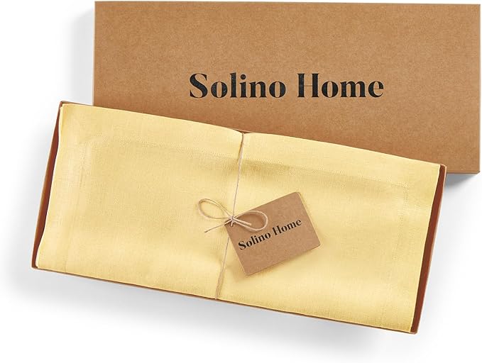 Solino Home Linen Table Runner 60 Inches - 100% Pure Linen Golden Straw Table Runner 14 x 60 Inch Ideal for Dresser and Coffee Tables - Fall, Autumn, Thanksgiving - Fete