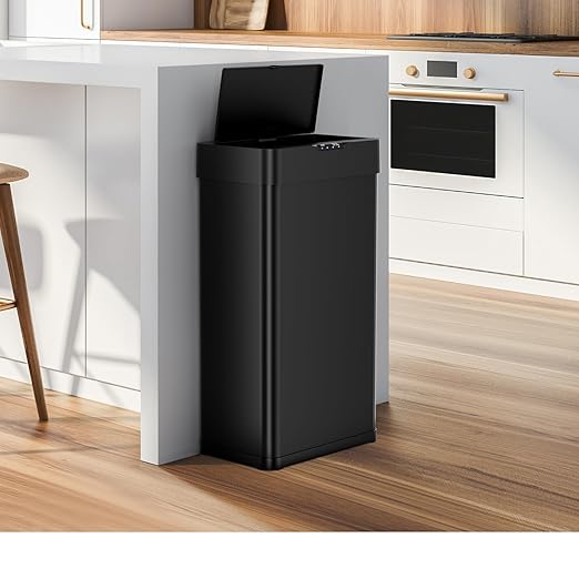 AthLike Sensor Trash Can, Touchless Motion Sensor Trash Bin, Smart Automatic Garbage Can with Soft-Close Lid, Bag Retainer Ring and Display Light,for Kitchen,Living Room Office (Black, 18.5 Gal)