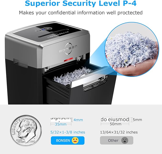 BONSEN Heavy Duty Paper Shredder, 24-Sheet Cross-Cut Shredder, 40-Min Continuous Running Time, Commercial Grade Shredder for Office, 9-Gallon Big Basket, 55dB Super Quiet, P-4 High Security (S3105)