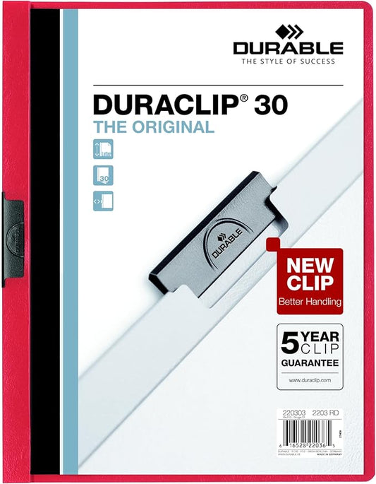 Durable Report Cover with DURACLIP - Letter-Size - Holds Up to 30 Pages - Clear Cover in Red - 25 Per Box
