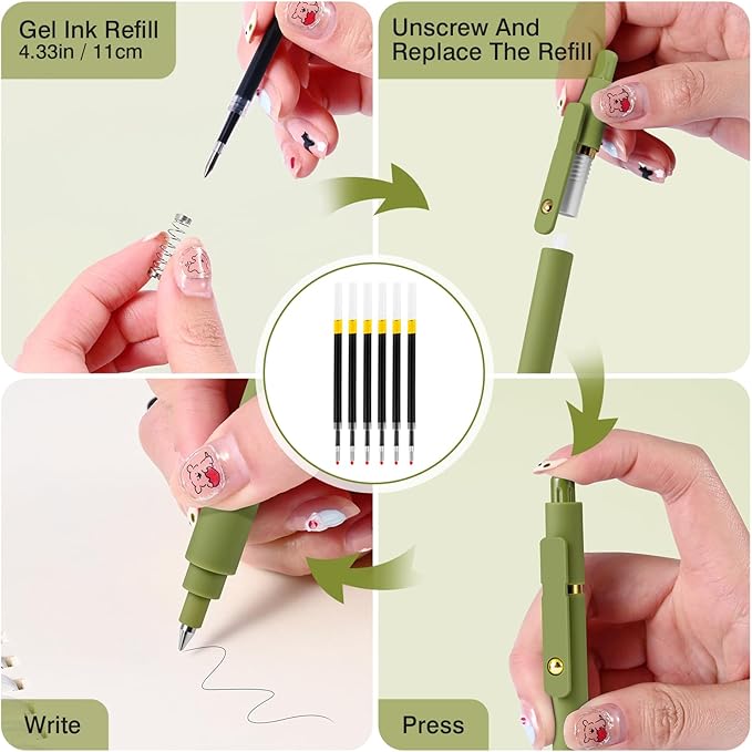 TINNIVI Gel Pens, 6 Pack 0.7mm Fine Point Black Ink Pens with 6 Refills, Quick Dry & No Smear, Smooth Writing Pens for Journaling, School, Office Supplies, Gifts for Women and Men