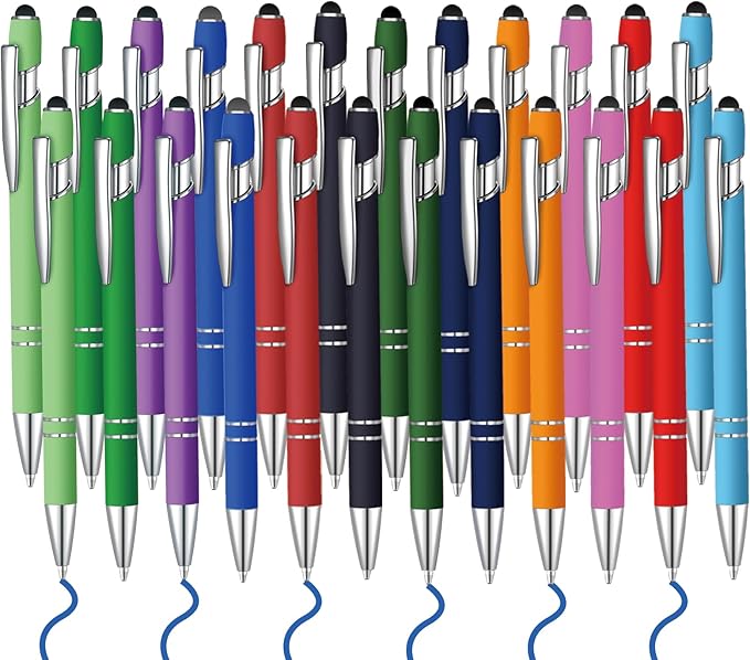24 Pcs Blue Ink Ballpoint Pen with Stylus Tip 2 in 1 Ballpoint Pen 1.0 mm Blue Ink Metal Stylus Pen for Touch Screens Coworkers, Family, Colleagues, Office (Multicolor)