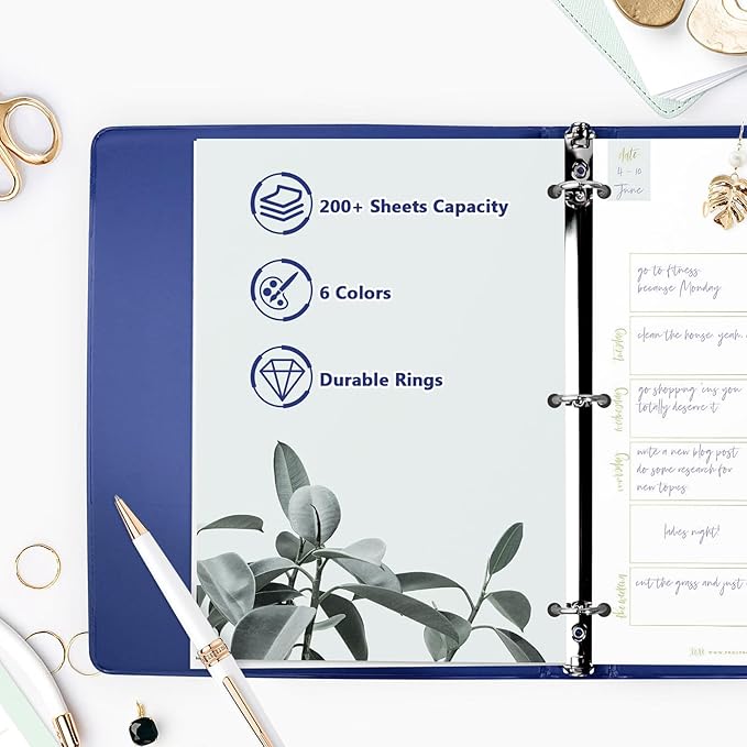 COMIX 3 Ring Binder 1 inch with Clear View Cover, 1" View Binder Holds 200 Sheets of US Letter Size Paper, 6 Pack (Dark Blue)