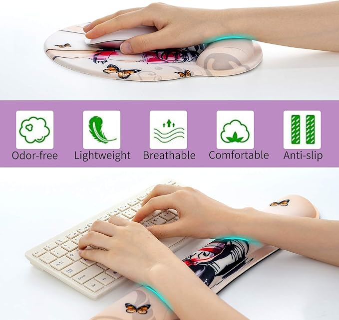 Ergonomic Keyboard Mouse Pad Wrist Rest Support Set for Laptop/Computer/Desktop,Memory Foam Hand Rest Wrist Cushion for Gaming/Office,Lightweight Comfortable & Pain Relief (Red High Heels)