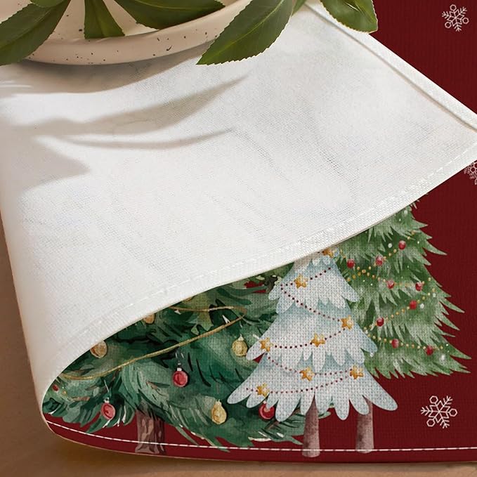 Christmas Placemats Set of 6 Xmas Trees Snowflakes Winter Placemats Snowflake Winter Seasonal Table Mats for Holiday Party Kitchen Dining Holiday Decoration