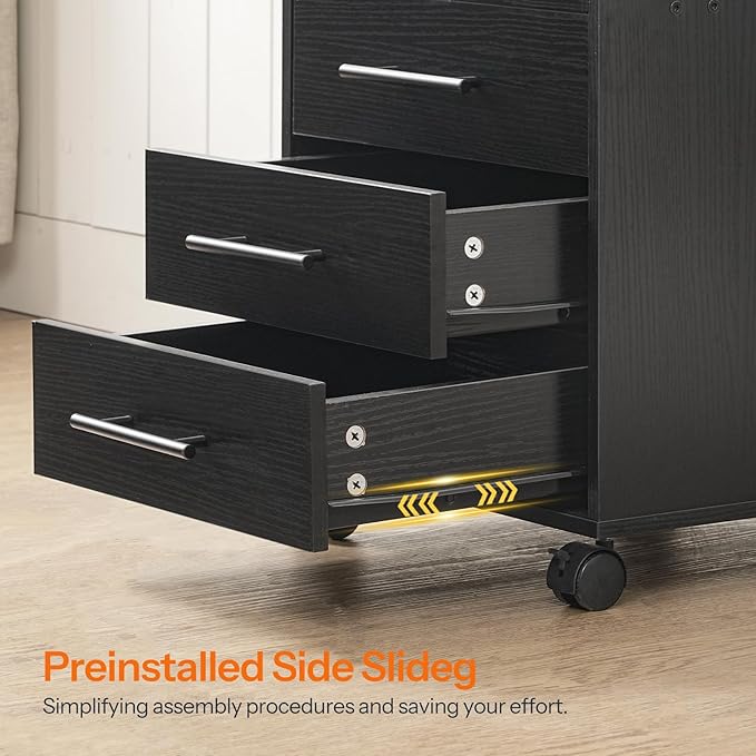 HOOBRO 7-Drawer File Cabinet, Wooden Office Cabinet with Drawers, Mobile Storage Cabinet, for Home Office, Study, Easy Assembly, Black BK07WJ01