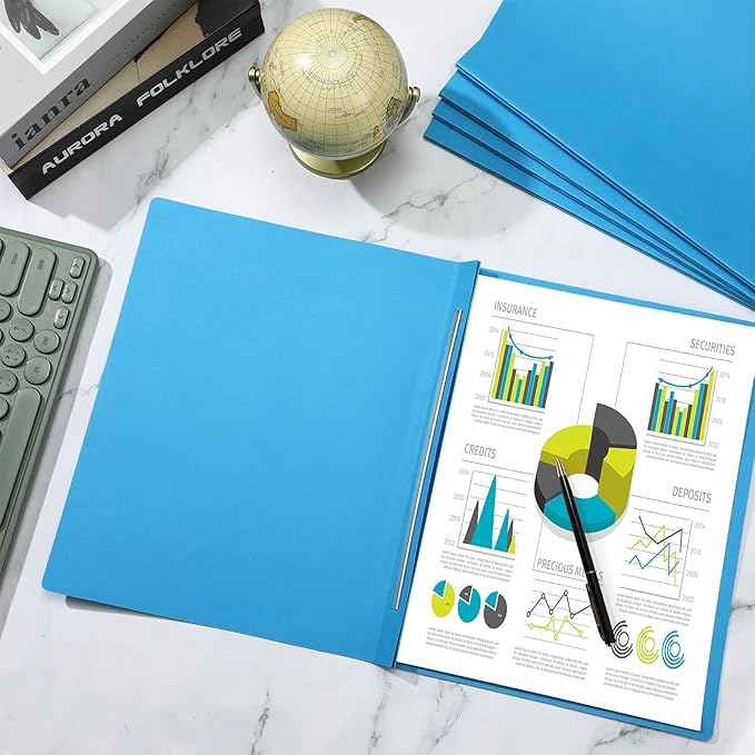 30 Pcs 8.5'' x 11'' Pressboard Report Cover, 3'' Capacity Metal Prong Fastener with Compressor, Letter Size, Presentation Folder to Neatly Bind Report, Proposal Document (Blue)