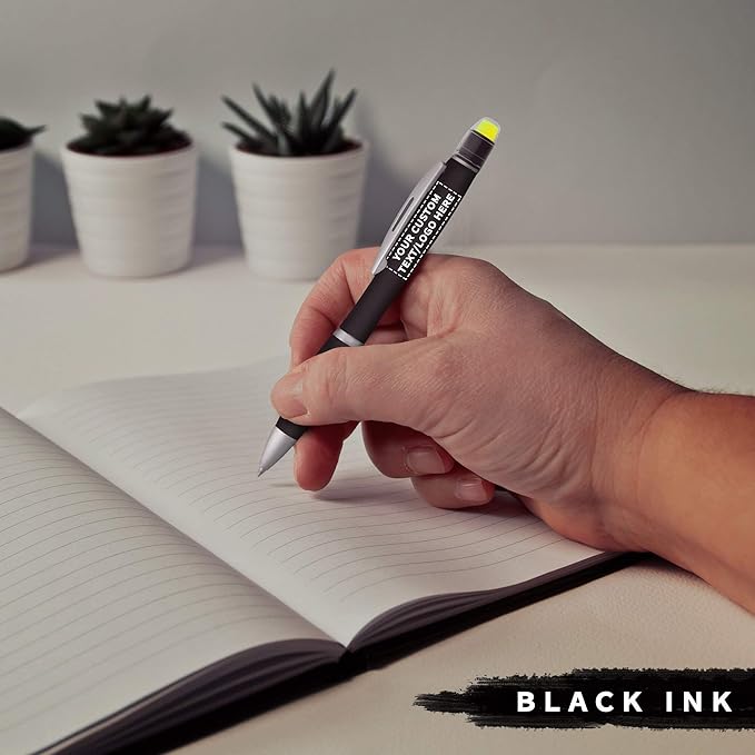 DISCOUNT PROMOS 50 Marathon Gel Highlighter Pens Pack - Customizable Text, Logo - Twist Mechanism, Ballpoint - Black