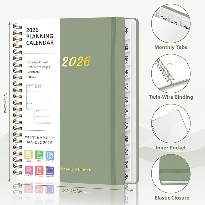 2026 Planner, Weekly and Monthly Calendar Planning Agenda, Jan 2026 - Dec 2026, Academic Planner Book, Desk Accessories and Office Supplies for women & men - A5 (6.3'' x 8.5'')