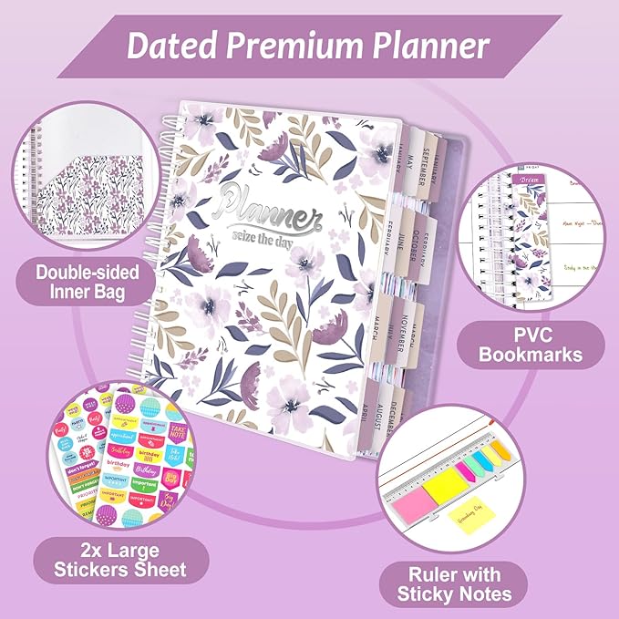 Planner 2025-2026, 18 Months Large Academic Daily Weekly Monthly Planner Organizer, July. 2025 - Dec. 2026, 8.5x9.8" Agenda with Page Tabs, Separator Page, Pocket Folder, Bookmark, Stickers & Sticky Note Set