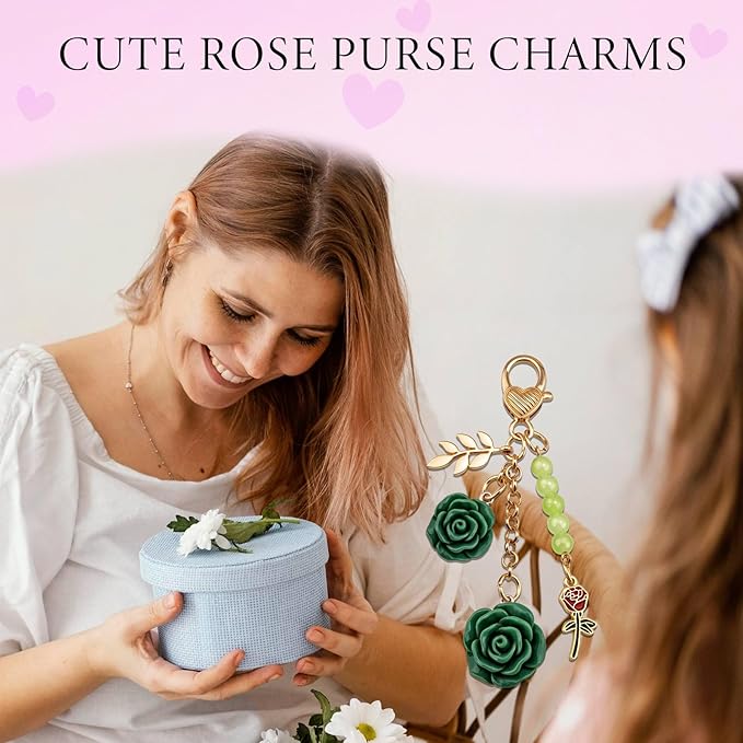 Rose Purse Charms Cute Flower Keychain With Heart Sticker Charm Chain For Kindle Colorful Bag Charms For Handbags