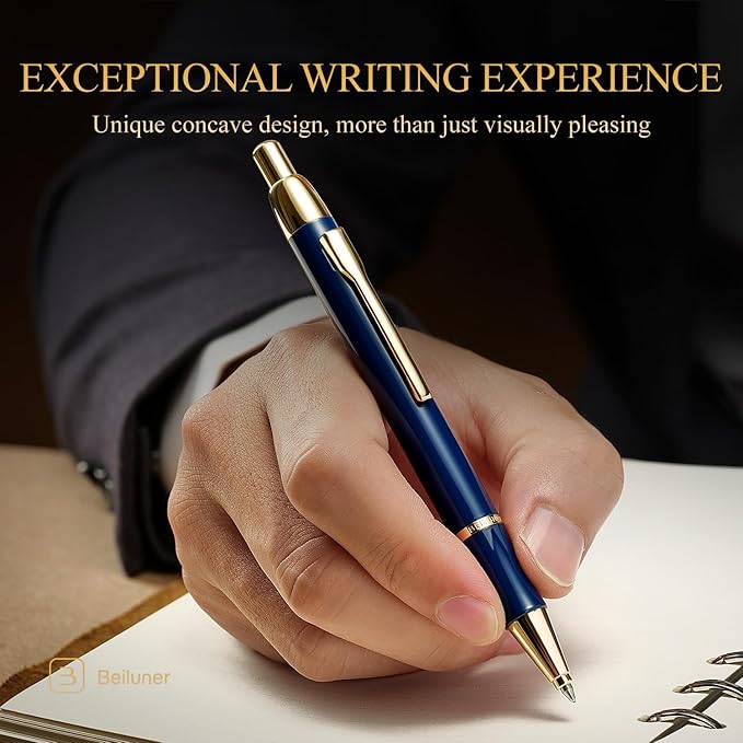 BEILUNER Luxury Gel Pen with 24K Gold Electroplating Finish, Blue Piano Lacquer, Luxury Grade Craftsmanship, Best Gel Pen Gift Set for Men and Women